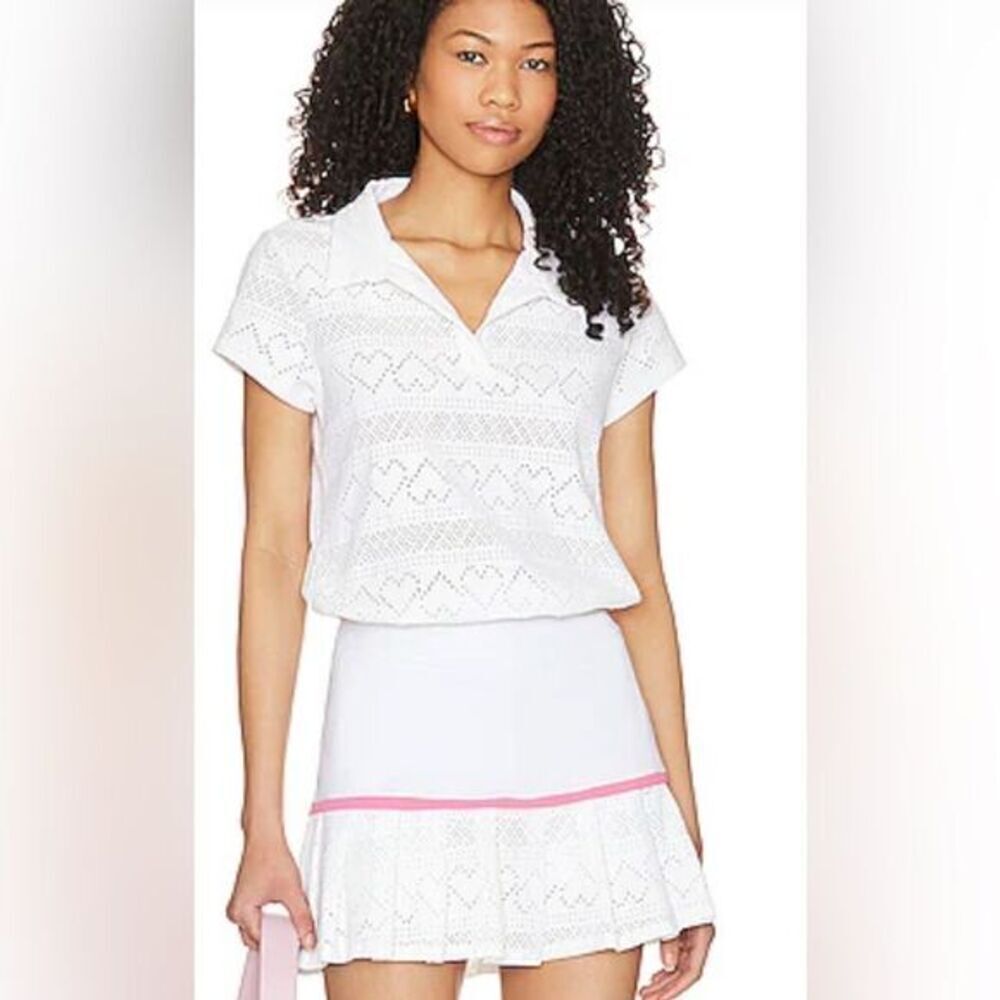 NWT EleVen Venus Williams 2 piece Devotion Polo Skort Set White Pink - Size S